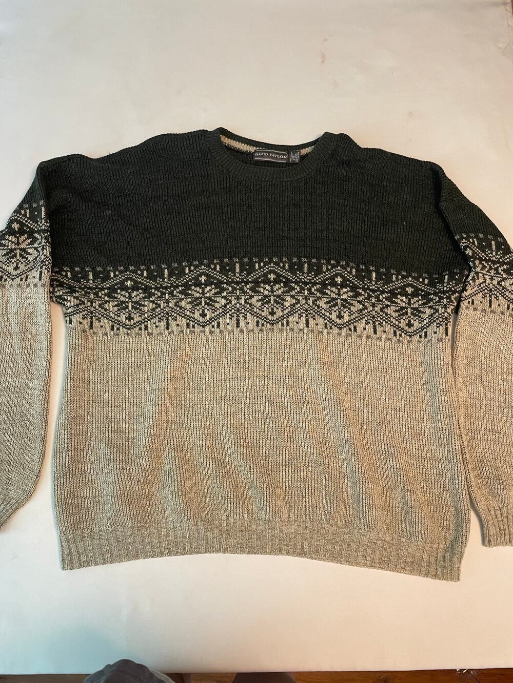 Vintage David Taylor Sweater Men’s 2XL Green Nordic Knit USA Grandpa Core